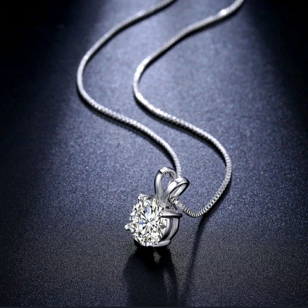 White Gold Plated Necklace w/White Zircon Stone